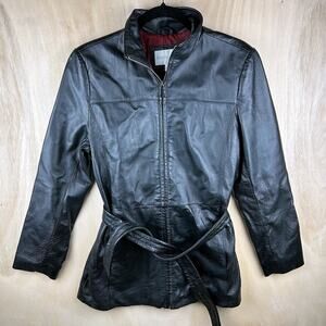 Vintage Worthington Black Genuine Leather Zip‎ Jacket w/ Sash (M)